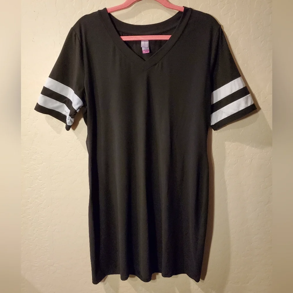 No Boundaries Black Midi Shirt Dress with White Stripes On Arms Size 3X (21) - Picture 1 of 5